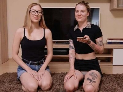 2 seductive lesbian teens play strip head shoulders knees game with sex toys