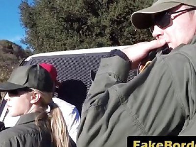 Two teen sluts caught in a hardcore outdoor fucking with an agent